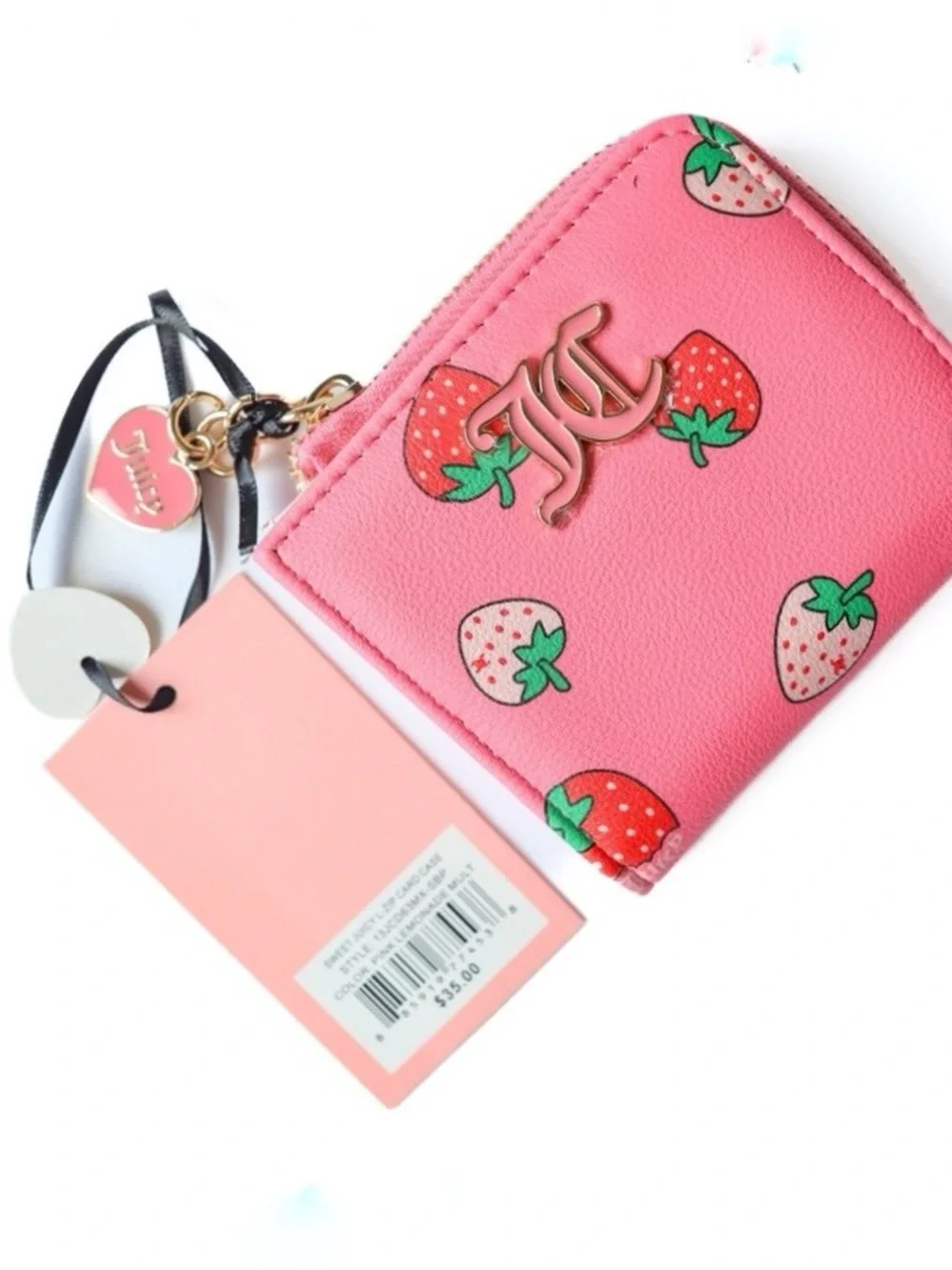 Juicy Couture Sweet Juicy L-Zip Card Case Wallet, Strawberry Pink Lemonade $38